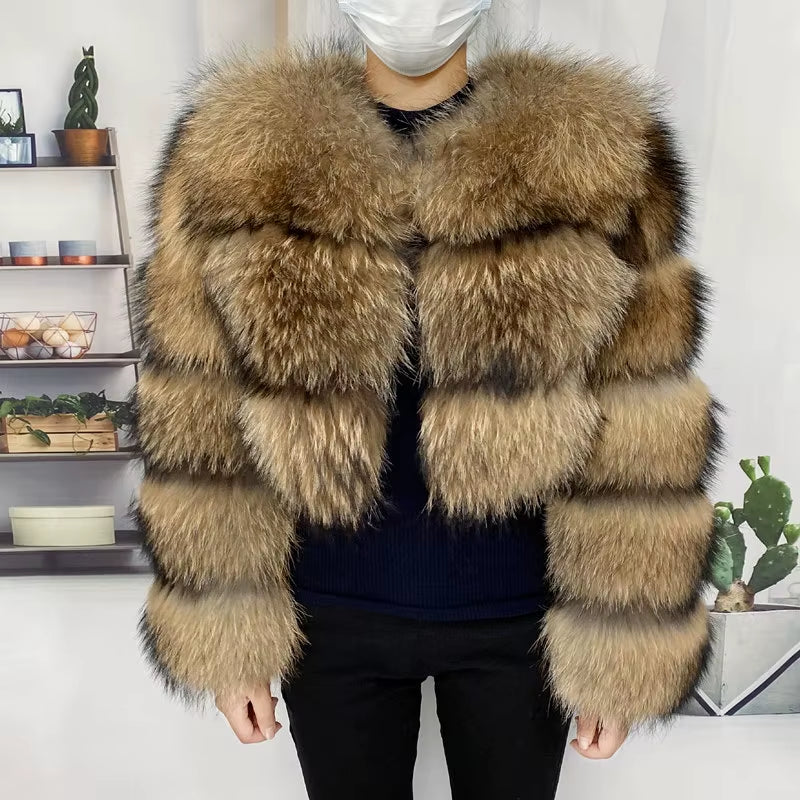 Natural Winter Real Raccoon Coat Plus/Size Clothes Women Big Fluffy Real Fur Coats New Style Jacket Plus/Size