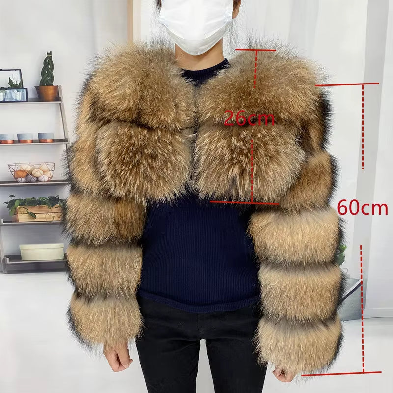 Natural Winter Real Raccoon Coat Plus/Size Clothes Women Big Fluffy Real Fur Coats New Style Jacket Plus/Size