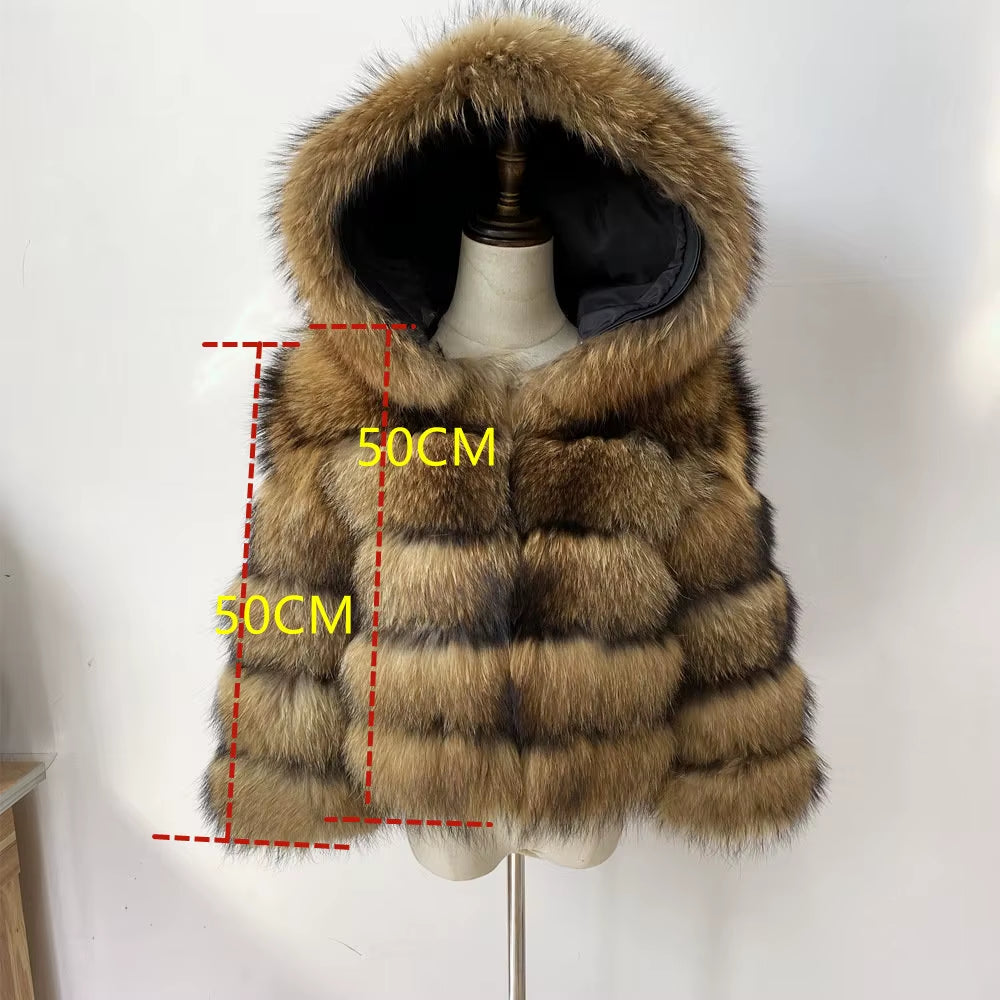 Natural Winter Real Raccoon Coat Plus/Size Clothes Women Big Fluffy Real Fur Coats New Style Jacket Plus/Size