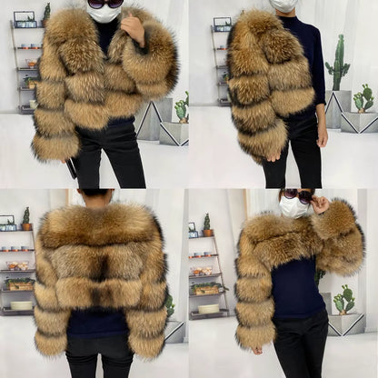 Natural Winter Real Raccoon Coat Plus/Size Clothes Women Big Fluffy Real Fur Coats New Style Jacket Plus/Size