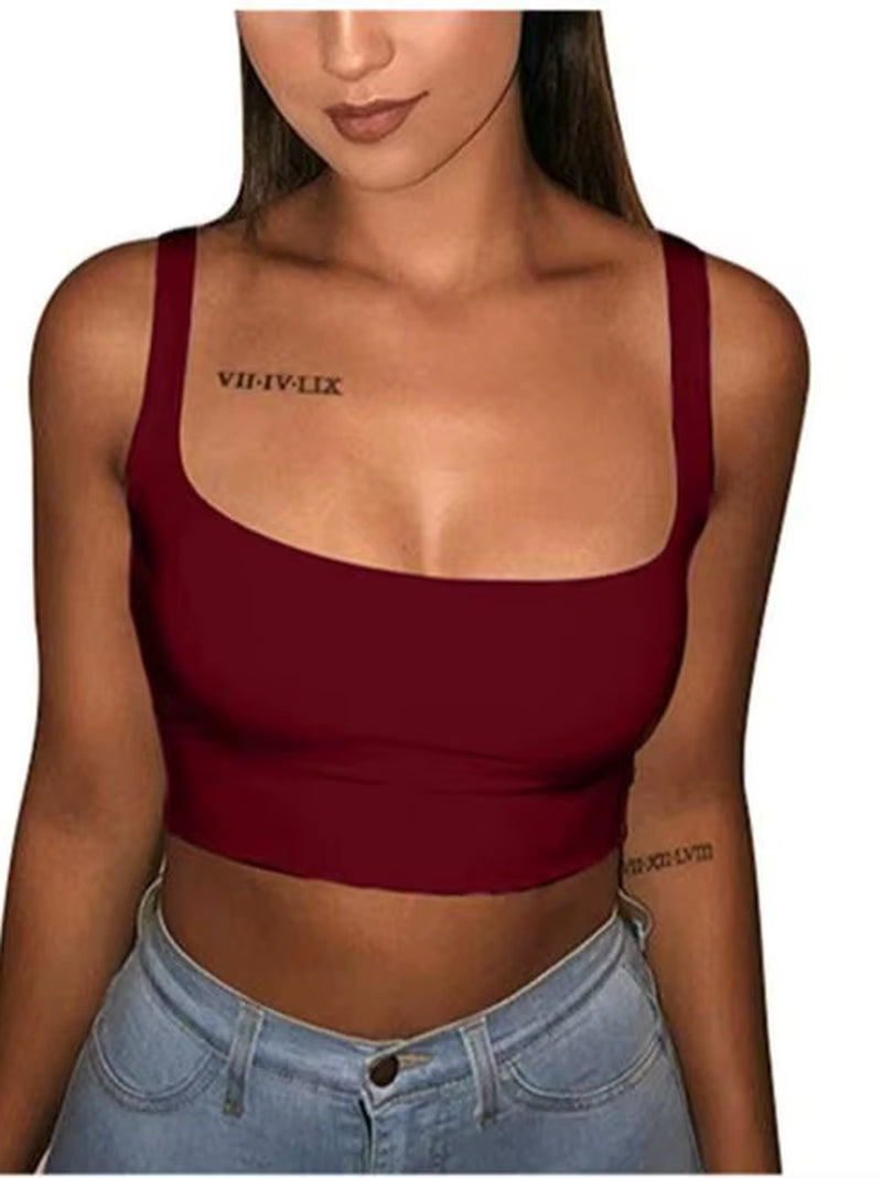 Sexy Women Solid Strappy Tank 2019 Vest Crop Top Summer Beach Party Sleeveless Slash Neck Tanks Woman Girls Bralette Tank Top