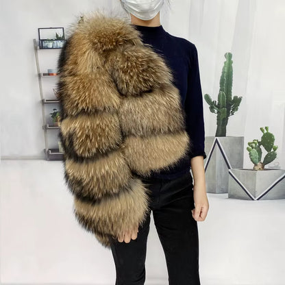 Natural Winter Real Raccoon Coat Plus/Size Clothes Women Big Fluffy Real Fur Coats New Style Jacket Plus/Size