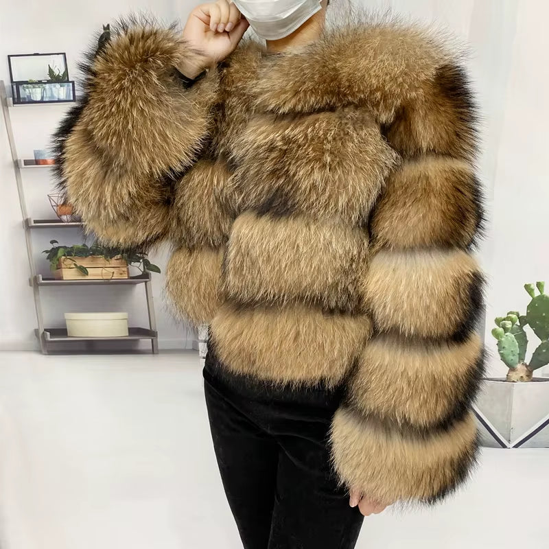 Natural Winter Real Raccoon Coat Plus/Size Clothes Women Big Fluffy Real Fur Coats New Style Jacket Plus/Size