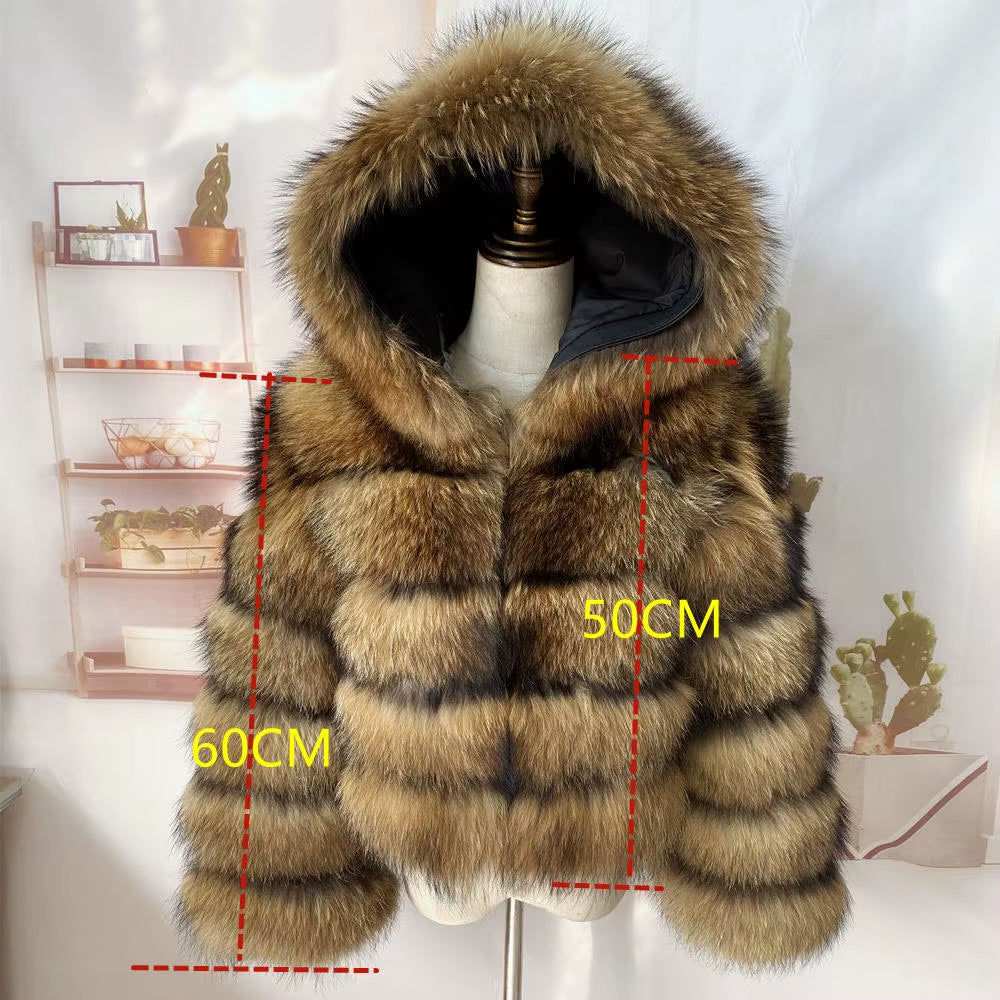 Natural Winter Real Raccoon Coat Plus/Size Clothes Women Big Fluffy Real Fur Coats New Style Jacket Plus/Size