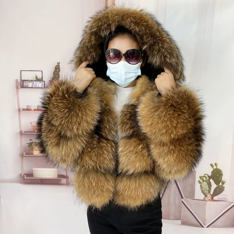 Natural Winter Real Raccoon Coat Plus/Size Clothes Women Big Fluffy Real Fur Coats New Style Jacket Plus/Size