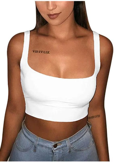 Sexy Women Solid Strappy Tank 2019 Vest Crop Top Summer Beach Party Sleeveless Slash Neck Tanks Woman Girls Bralette Tank Top