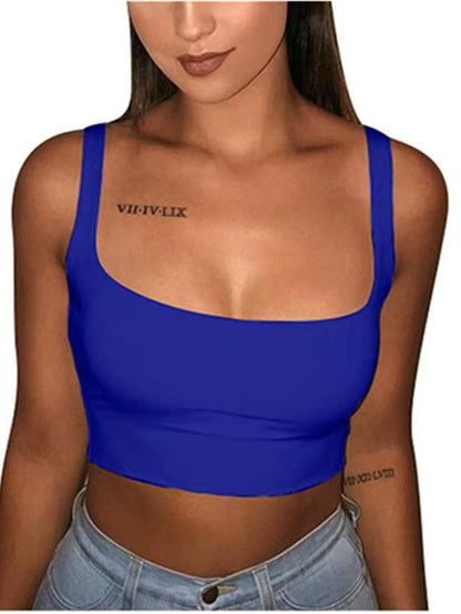 Sexy Women Solid Strappy Tank 2019 Vest Crop Top Summer Beach Party Sleeveless Slash Neck Tanks Woman Girls Bralette Tank Top